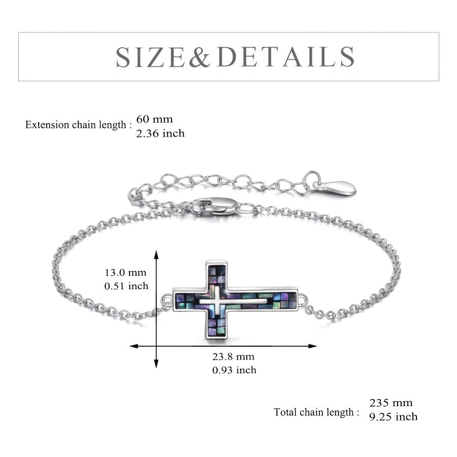 925 Silver Abalone Shell Cross Bracelet Gift